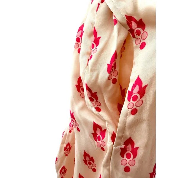 Punit Balana Ivory Pink‎ Booti Print Wide Leg Silk Pants Scallop Hem Size S - Image 3