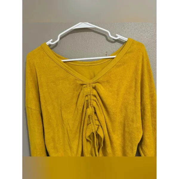 Aerie Yellow Terry Cloth Cinched Reversible Pullover Sweater Women’s Size Small - Image 5