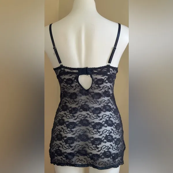 Rampage Naval Blue Lace Chemise Adjustable Straps Key Hole & Hook Closure Sz S - Image 6