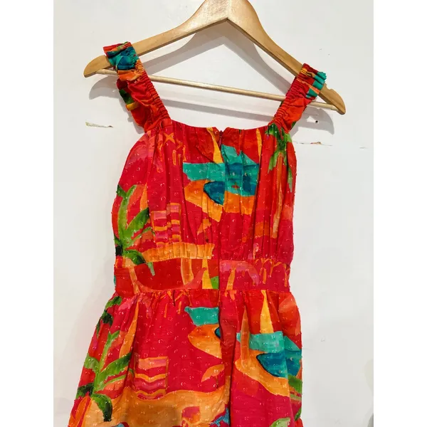 Farm Rio Ipanema Tropical Ruffled Midi Dress Red Palm Tree Cotton Small - Image 7