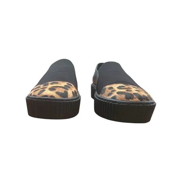 Lori Goldstein Women Black Leopard Print Platform Slip‎ On Loafer Shoes - Image 4