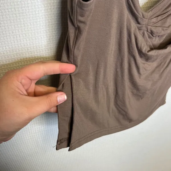 TiulZial Brown Ruched V-Neck Cropped Tank Top Sleeveless Modal Stretch XS - Image 5