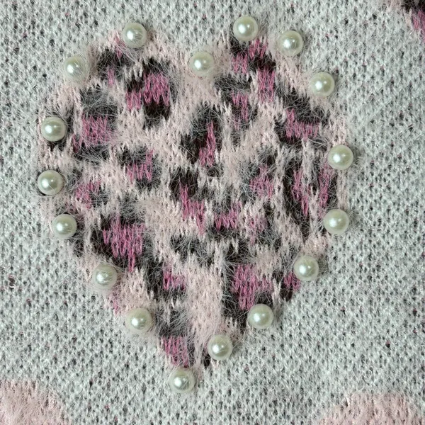 Glitz‎ & Ears Sweater Womens M Pink Cream Fuzzy Leopard Heart Pearl Sweater NEW - Image 7