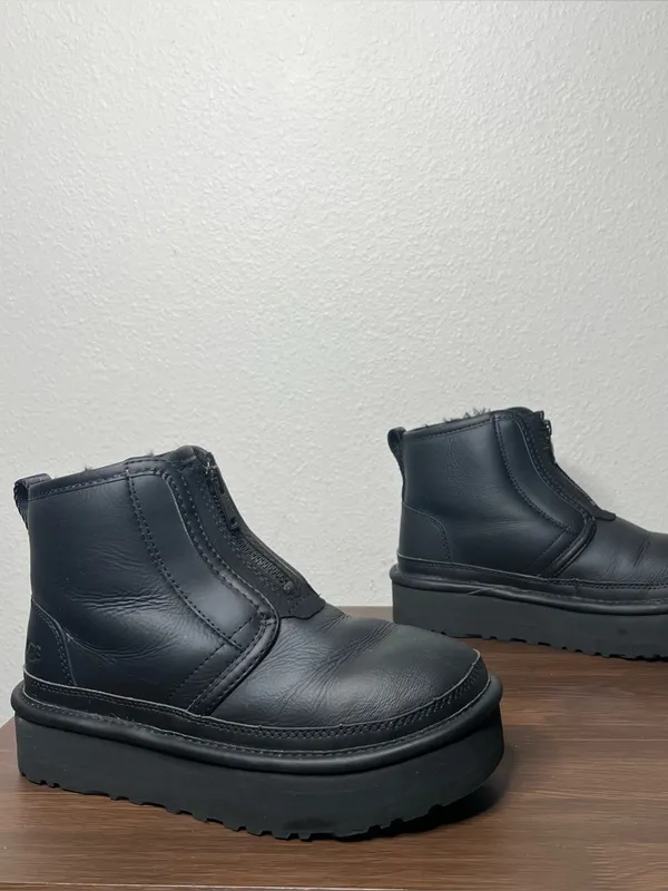 UGG Matte Black Neumel Platform Zip Up Boots Size 5 - Image 2