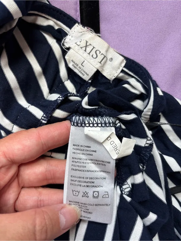 Exist Navy Blue & White Short Sleeve Striped Crochet Accent Button Back T-Shirt Dress - Image 7