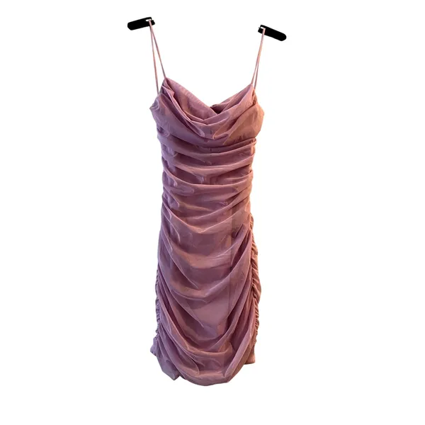 Oh Polly Dusty Pink Cowl Neck Ruched Mesh Mini Dress US size 4 New - Image 2