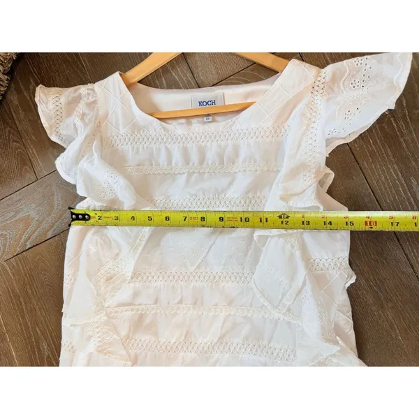 KOCH Ruffle Eyelet Blouse Womens White‎ XS - Image 6