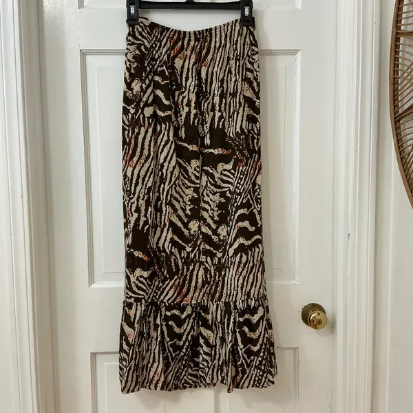 Kim Rogers Zebra Print Maxi Skirt L Flowy Boho Beaded Ruffle Dark Academia - Image 4