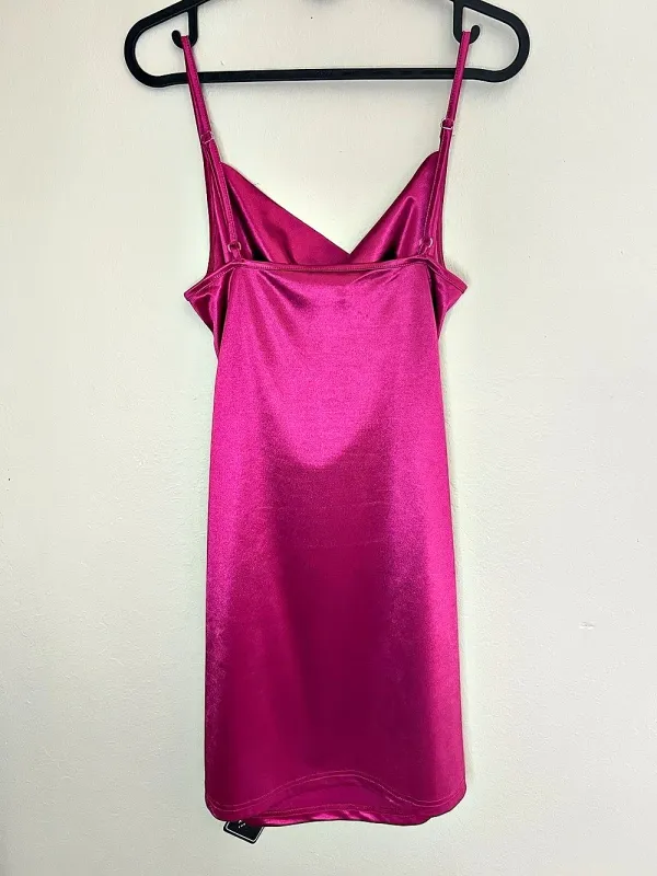 NWT ZAFUL Fuchsia Satin Cowl Neck Mini Dress Tie Waist Size 2 - Image 3