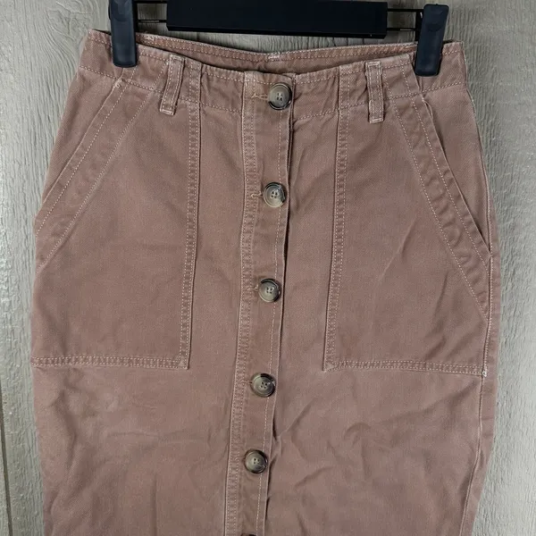 Free People Skirt Womens 6 Brown Midi Button Front Split Hem Boho Festival Chic - Image 2