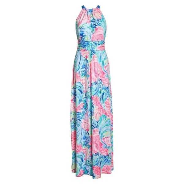 NWT Lilly Pulitzer Martina Maxi in Beach Please Tie Halter Neck Jersey Dress S - Image 4