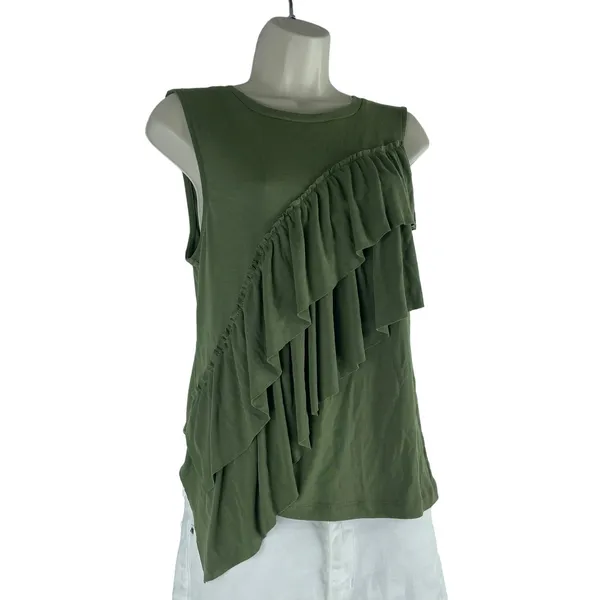J. Crew Tiered Ruffle Drapey Crew Neck Tank Top Green Size M - Image 4