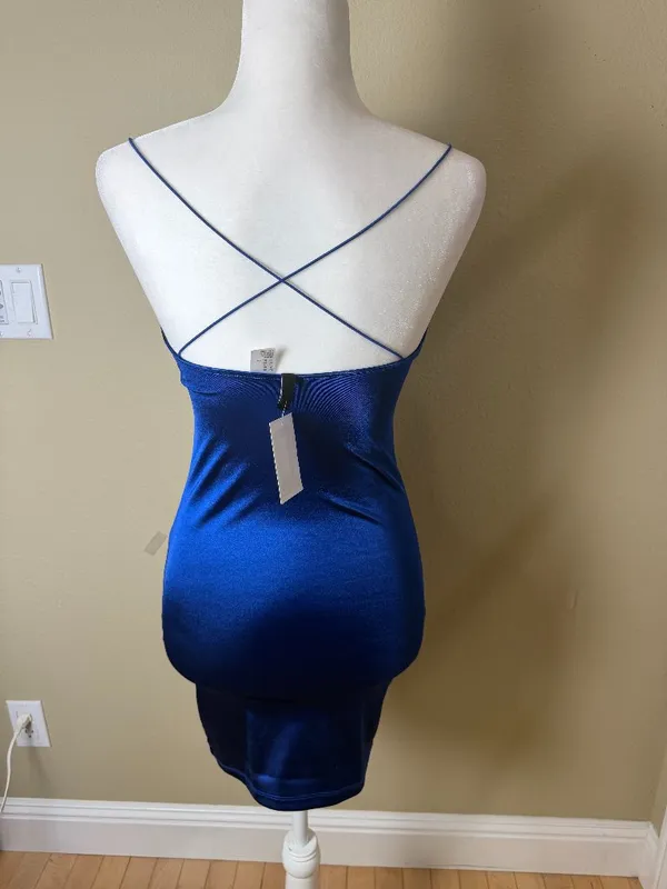 H&M Divided Bright Blue Stretch Satin Bodycon Mini Dress Size XS New NWT - Image 4