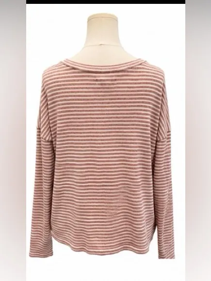 Madewell Striped Long Sleeve Knit Top Mauve Ivory Cotton Blend Size Medium Relax - Image 3