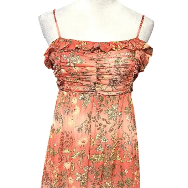 By TiMo Smocked Maxi Dress Floral Chiffon Ruffle Thin Straps Orange Medium NWOT - Image 3