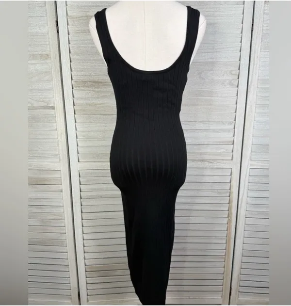 WINDSOR Black Stretchy Ribbed Bodycon Tank Dress-Large - Image 4