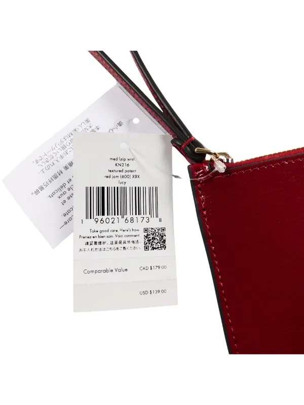 Kate Spade Lucy Red Patent Leather Wristlet Gold Zip Pouch NWT - Image 3