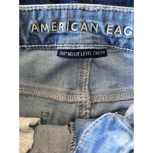 American Eagle Next Level Stretch Skinny Jeans Womens 8 Short Blue Distressed L8 - Image 9