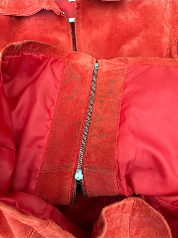 Vintage Red Suede Leather Jacket Size: S - Image 5