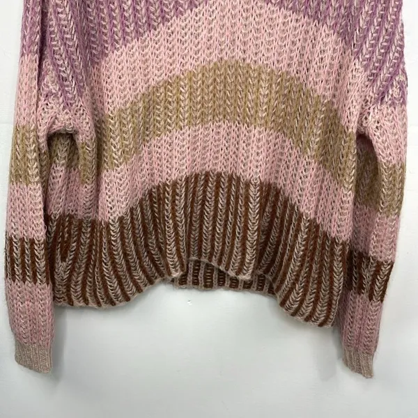 Democracy Chunky Knit V Neck Striped Relaxed Fit Sweater Pullover size XL - Image 3