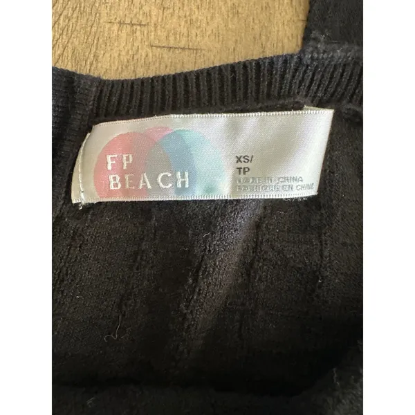 Free‎ People FP Beach Short & Sweet Black Textured Henley Mini Dress XS - Image 3