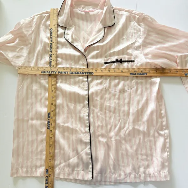 Rare VTG Y2K Victoria's Secret Pink Satin Striped Pajama Set Drawstring M -Stain - Image 7