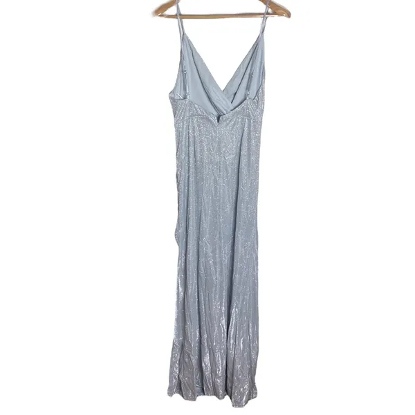 Lulus Keep Your Shine On Light Grey Metallic Faux-Wrap Maxi Dress size M - Image 4