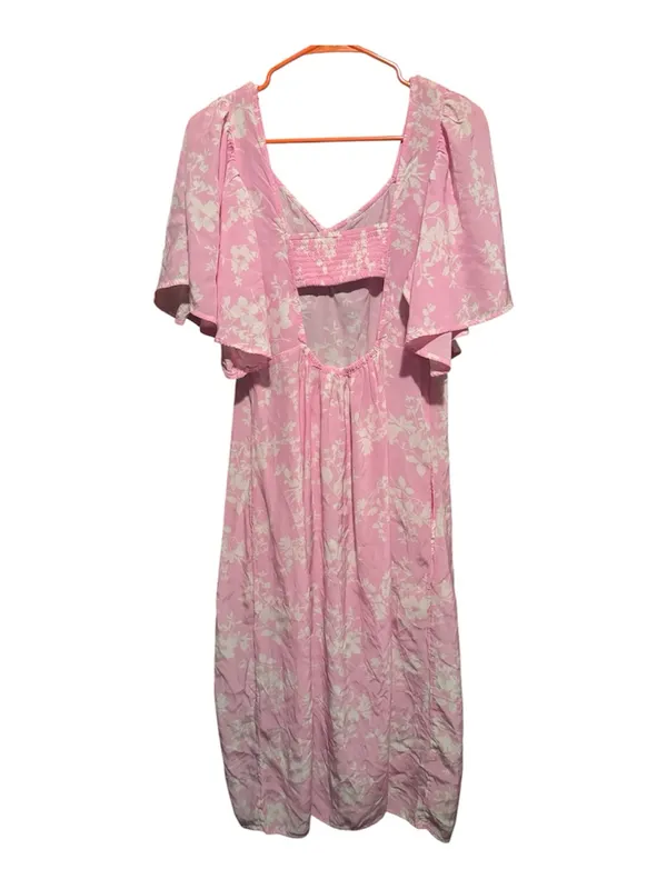 Womens Crepe Flutter Short Sleeve Midi Dress - A New Day - Pink Floral- Large - Image 8