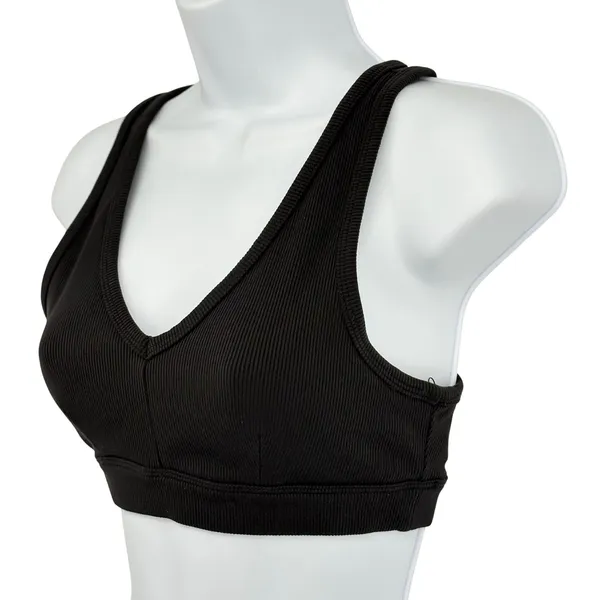 Alo Yoga Ribbed V Neck Sports Bra Women XS Black Wrap Back Activewear Athleisure - Image 2