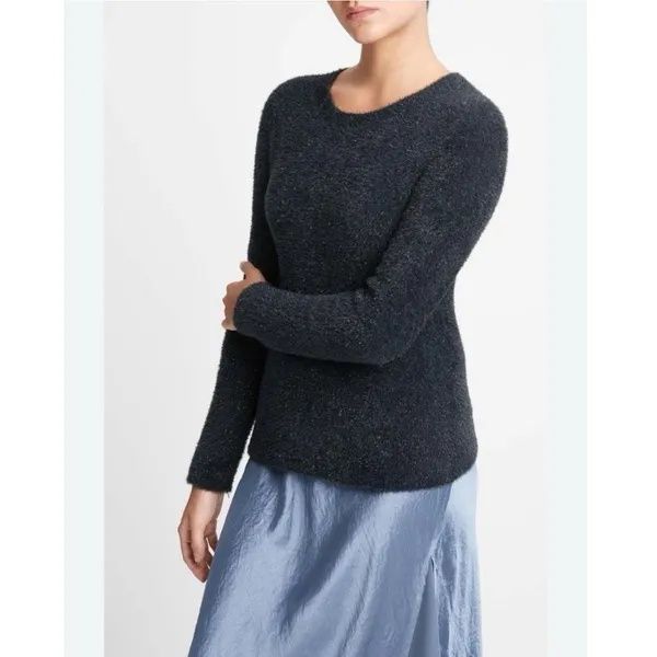Vince Women’s Metallic Lurex Soft Eyelash Pullover Obsidian Black Sweater MEDIUM - Image 2