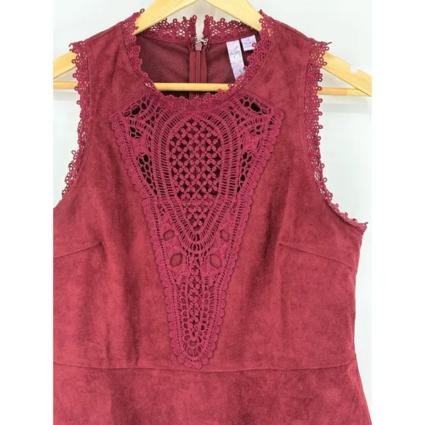 Alya Burgundy Faux‎ Suede Crochet Peplum Top Size Large Wine Red Whimsigoth - Image 4