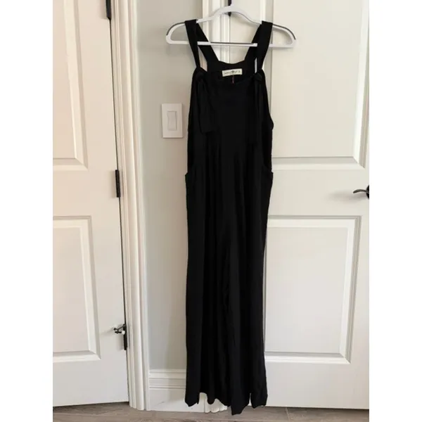 Natural Life NWT Black Tie Strap Linen Blend Wide Leg Jumpsuit Overalls Small - Image 2