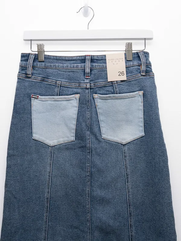Alice + Olivia Jeans - Georgia Two-Tone Denim Maxi Skirt - Image 11