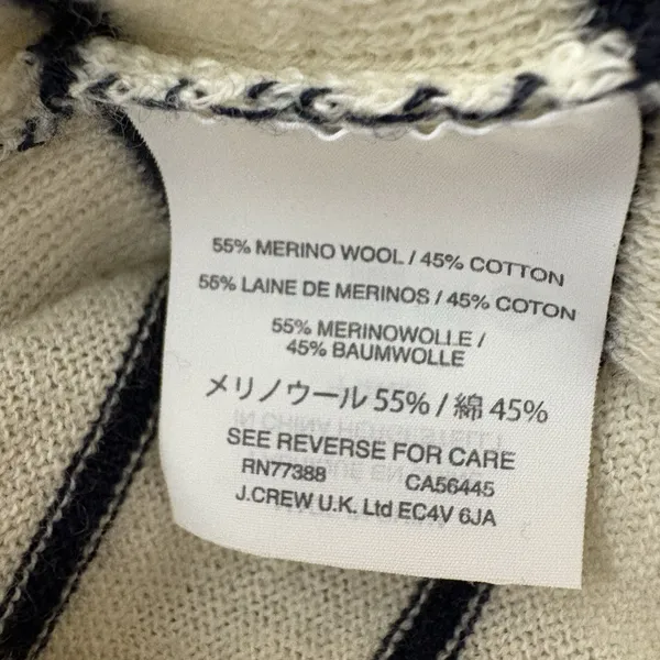 J Crew Cream Black Striped V Neck Sweater Size Medium Womens Wool Blend - Image 6