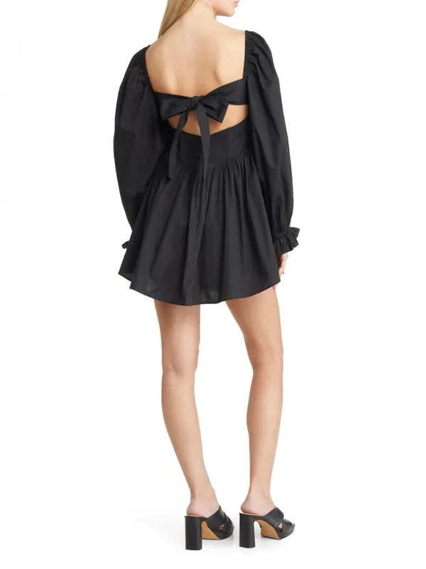 For Love & Lemons Ruth Pleated Long Sleeve Organic Cotton Minidress Small - Image 2