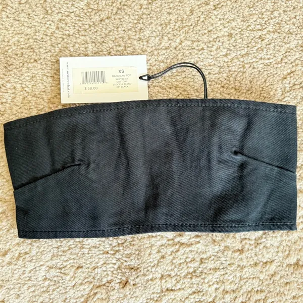 WeWoreWhat Smocked Black Bandeau Top Zip Hook Eye Back Closure‎ Sz XS NWT - Image 4