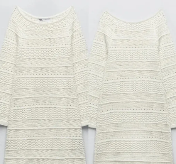 NWOT Zara White Knit Long Sleeve Knee-Length Square-Neck Dress 3433/003/250 - Image 6