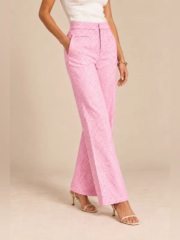 Zara Pink/White White Gingham Tweed-Like High Rise Skinny Bootcut Dress Pants M - Image 5