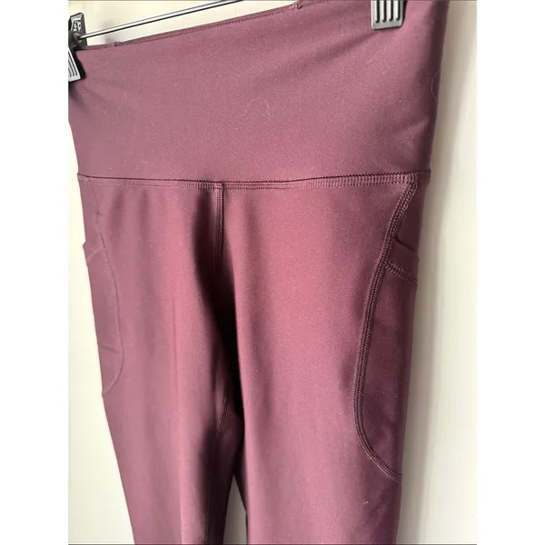 Old Navy PowerSoft High-Rise Go-Dry Leggings Burgundy Side Pocket Athletic Pants - Image 3