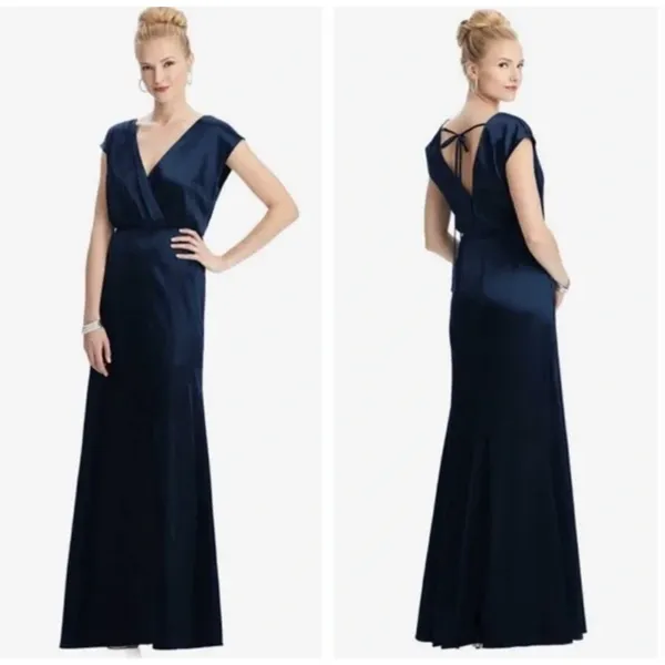 NWT Dessy Collection‎ Charmeuse Cap Sleeve Gown Dress in Midnight Blue - Image 2