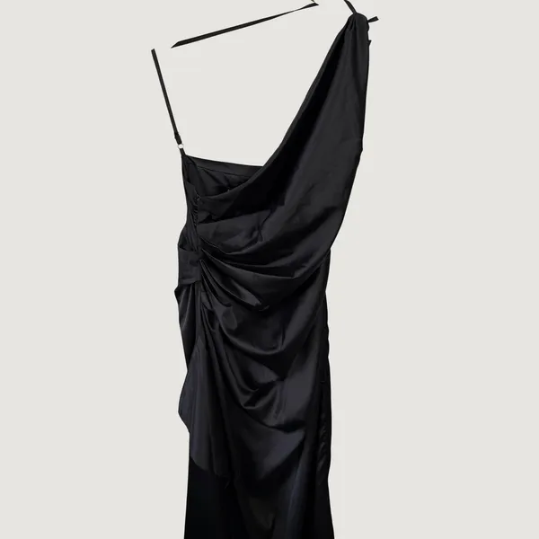 Babyboo Ariel Dress Black One Shoulder Ruched Satin Gown Size Medium NWT - Image 8