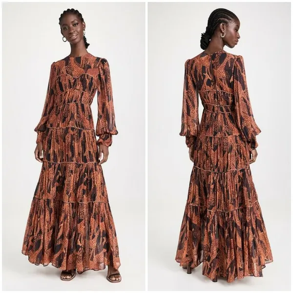 💕FARM RIO💕 Giraffes Black Puff Sleeve Maxi Dress ~ Giraffe Print Small S NWOT - Image 8