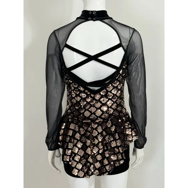 Weissman Dance Costume Black Gold Sequin Glam Dancecore Competition Medium Adult - Image 6