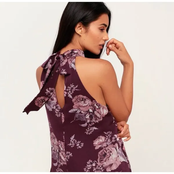 Lulu’s Darling‎ Dearest Blush Purple Plum Floral Print Swing Dress Size XS NWT - Image 2