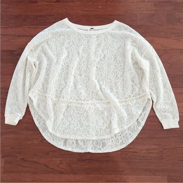 Free People Lace Floral Knit Not Cold In This Top, Ivory,‎ Size Small - Image 4