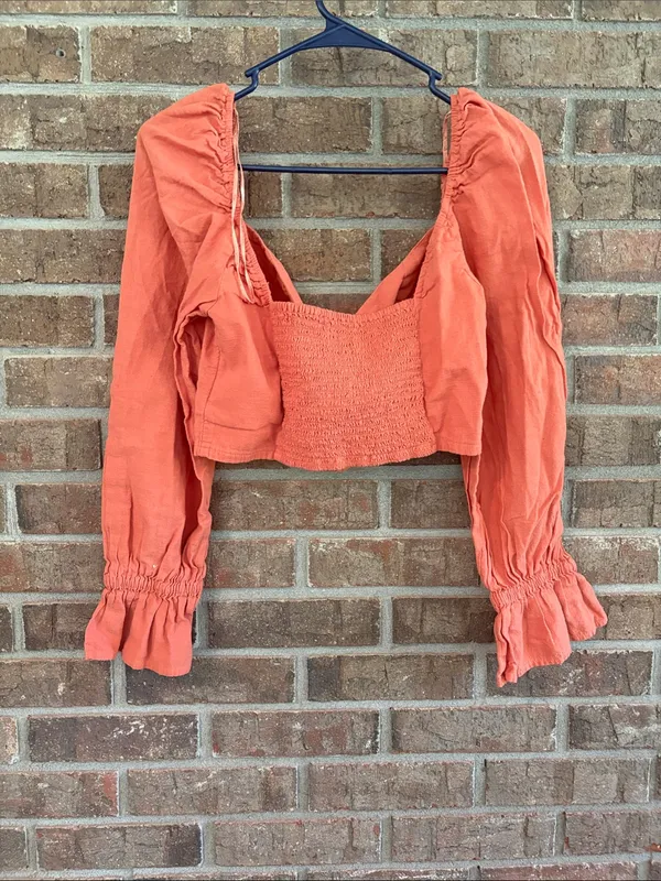 Urban Outfitters Rust Orange Puff-Sleeve Crop Top - Image 2