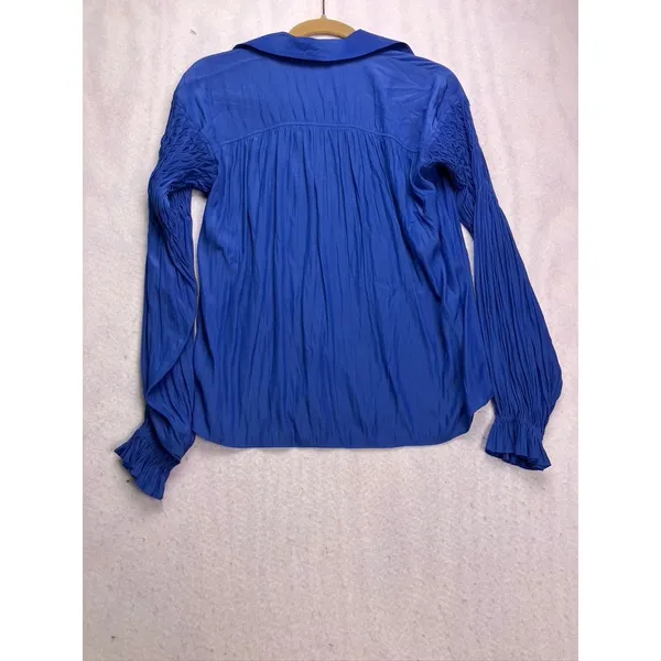 Ramy‎ Brook Blouse Womens XS Blue Pleated Smocked V-Neck Top Boho - Image 10