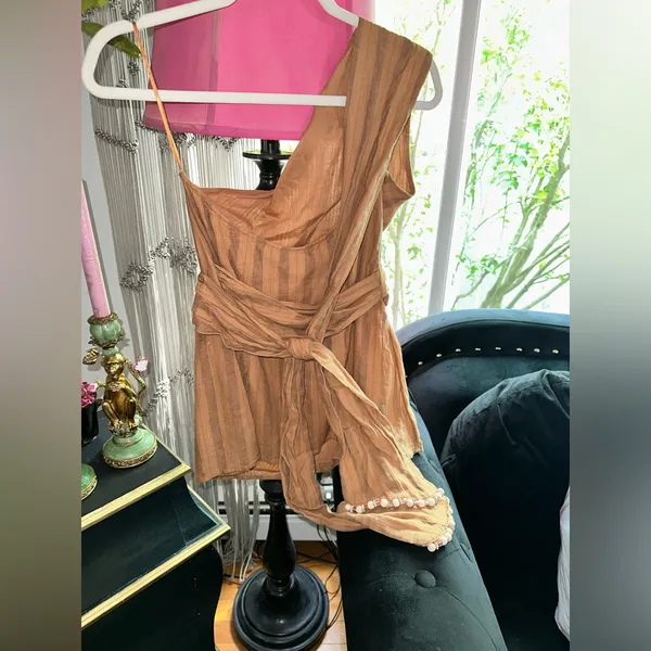 NWT Zara Asymmetric One Shoulder Wrap Halter Beaded Boho Top - Image 13