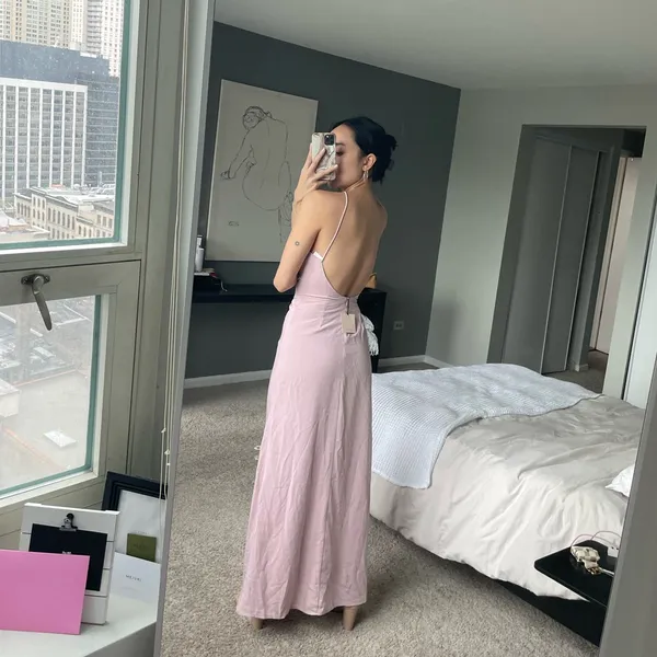 Superdown pink crossover high slit below back backless maxi dress prom gown - Image 2