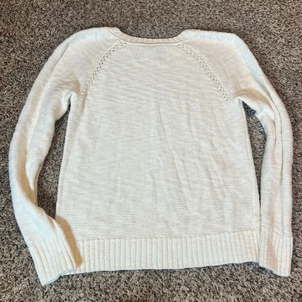 LOFT Cream Knit Sweater Long‎ Sleeve Crew Neck Women's Size S - Image 4